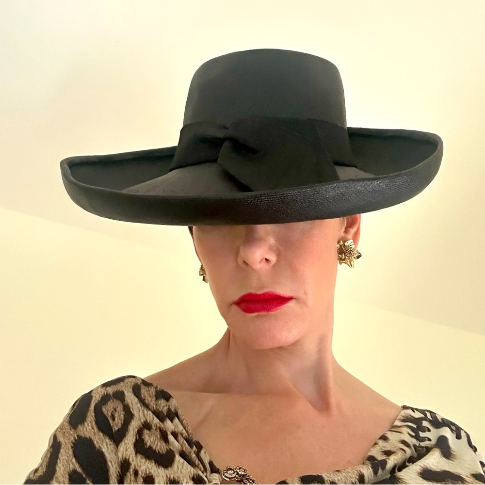 Vtg Harvey Nichols Black Wide-Brim Hat
